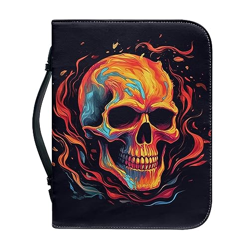 Kuiaobaty Paint Fire Skull Zipper Notebook Case with Pen Pocket, PU Leather Novelty Skull Planner Accessories for Travel School Office von Kuiaobaty