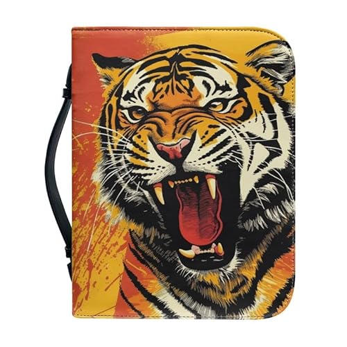 Kuiaobaty Paint Roar Tiger Reißverschluss Büchertasche Tragetasche mit Griff, Farbe Tiger Leder Büchertasche Reißverschluss Notebook Tasche mit Stifttasche von Kuiaobaty
