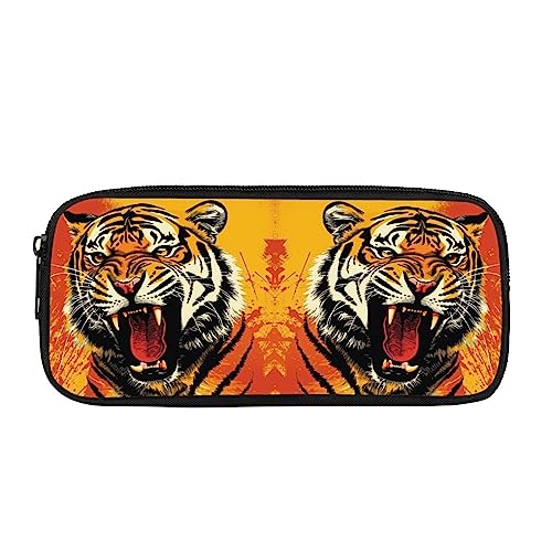 Kuiaobaty Paint Tiger Print Boy Federmäppchen Schreibwarentaschen, Malerei Kunst Brüllen Tigers Bleistift Tasche für Schule Orange Stiftebox von Kuiaobaty