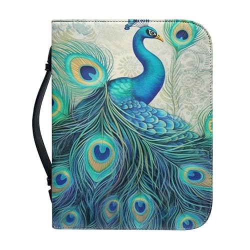 Kuiaobaty Pfauen-Druck, tragbare Kirche, Bibeltasche mit Reißverschluss und Taschen, lebendiger Pfau-Vogel-Griff, Buchhülle für Frauen von Kuiaobaty