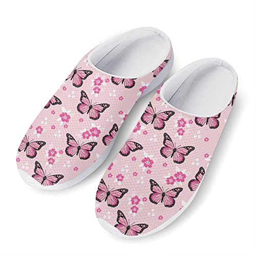 Kuiaobaty Pink Butterfly Print Sandale Slipper für Damen Pink Flower Indoor Slipper Garden Glogs Sommer Atmungsaktive Sandale Schuh von Kuiaobaty