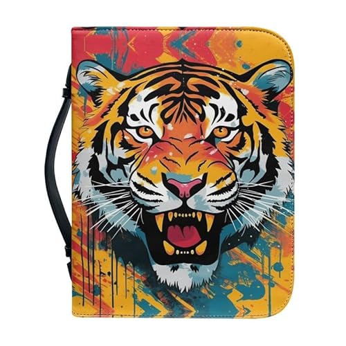 Kuiaobaty Roar Tiger Print Book Cover Zipper Notebook Storage Organizer with Handle Color Paint Tiger Book Sleeve Faux Leather von Kuiaobaty