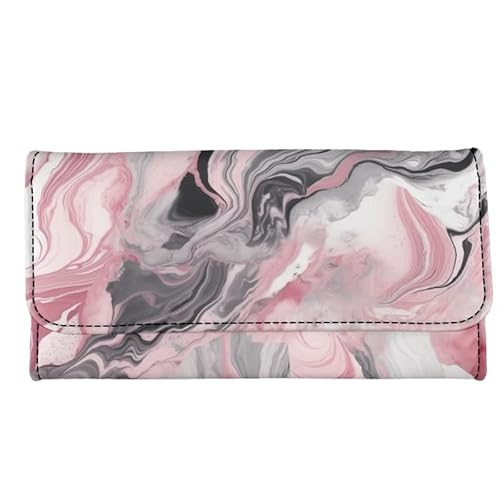 Kuiaobaty Roar Tiger Print Damen Trifold Lange Brieftasche, Pfingstrose Blumen Leder Clutch Tasche Frauen Kartenhalter Reißverschluss Bargeld Tasche, Fluid Pink Grau, Casual von Kuiaobaty