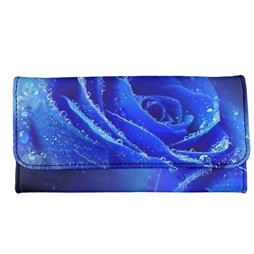 Kuiaobaty Roar Tiger Print Damen dreifach gefaltete lange Geldbörse, Pfingstrosen, Leder, Clutch, Kartenhalter, Reißverschluss, Bargeldfach, blau/rosa, Casual von Kuiaobaty