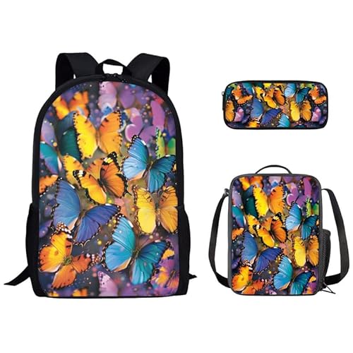 Kuiaobaty Rucksack-Sets für Teenager, Studenten, Galaxie, Pferd, Wolf, Traumfänger, Schildkröte, Mädchen, Jungen, Rucksack, Kleinkind, Grundschultasche, Schmetterling von Kuiaobaty