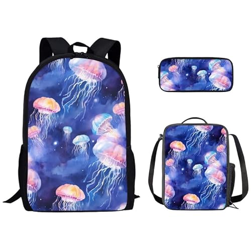 Kuiaobaty Rucksack-Sets für Teenager, Studenten, Galaxie, Pferd, Wolf, Traumfänger, Schildkröte, Mädchen, Jungen, Rucksack, Kleinkind, Grundschultasche, quallendesign von Kuiaobaty