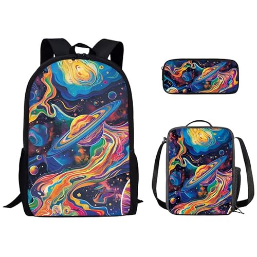 Kuiaobaty Schulranzen-Set für Jungen und Mädchen, Rucksack mit Lunch-Tasche, lebendige Tiere, Schultasche, leichte Büchertasche mit Federmäppchen, Galaxy Space von Kuiaobaty