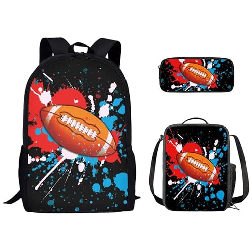 Kuiaobaty Schulranzen Set für Mädchen Jungen 3 in 1 Schultasche mit Lunchtasche Federmäppchen für Mittelschule, Color Splatter Rugby von Kuiaobaty