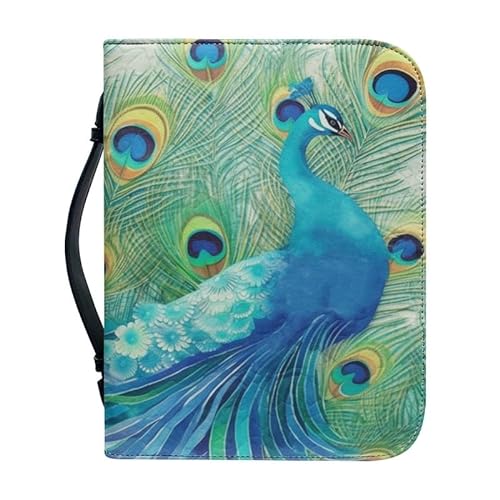 Kuiaobaty Schutzhülle aus PU-Leder mit Griff, Motiv: Pfauenmuster, lebhafter Vogel, Pfau, Notebook-Hülle, Reißverschluss, Buchtasche mit Innerem Stift, Handyfach von Kuiaobaty