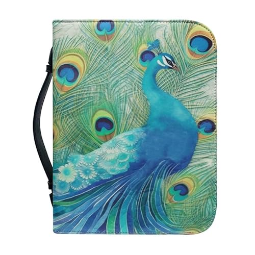 Kuiaobaty Schutzhülle aus PU-Leder mit Griff, Motiv: Pfauenmuster, lebhafter Vogel, Pfau, Notebook-Hülle, Reißverschluss, Buchtasche mit Innerem Stift, Handyfach von Kuiaobaty