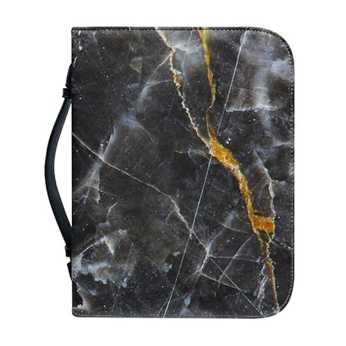 Kuiaobaty Schwarze Marmor-Buchhülle mit Reißverschluss, Notebook-Tasche mit Stifttasche, goldgraue Marmorstruktur, Buchtasche mit für Reisen, Schule, Büro von Kuiaobaty