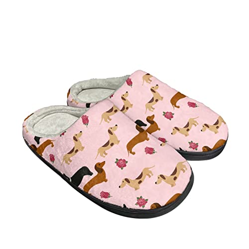 Kuiaobaty Scuff Hausschuhe Schuhe für Damen und Herren, Kuh-Druck, Meerschweinchen, Hunde-Druck, Hausschuhe mit warmem Flanellfutter, lässige Schlafzimmer-Rutsche, Dackel Hunde, 37/38 EU von Kuiaobaty