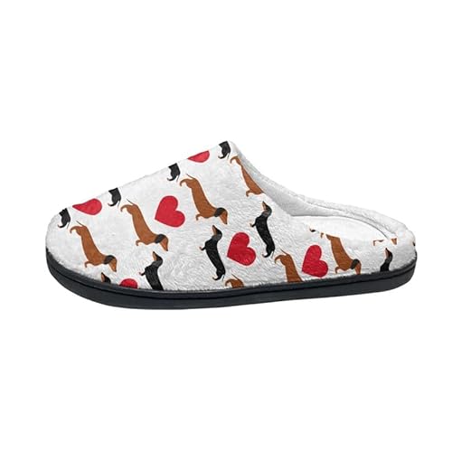 Kuiaobaty Slip-on Indoor Hausschuhe Damen Herren Hausschuhe Sliders, Giraffe, Marienkäfer, Libelle, Hunde Print Winter Hausschuhe Anti Rutsch, Dackel-Hundeherzen, 40.5/41 EU von Kuiaobaty
