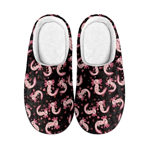 Kuiaobaty Slip-on Indoor Hausschuhe Damen Herren Hausschuhe Sliders, Giraffe, Marienkäfer, Libelle, Hunde Print Winter Hausschuhe Anti Rutsch, Niedliches Axolotl, 37/38 EU von Kuiaobaty