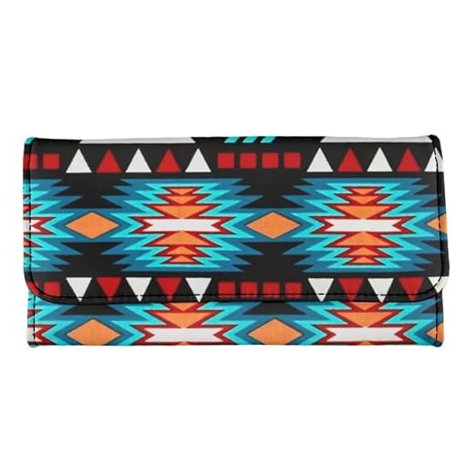 Kuiaobaty Süße Katze Druck Lange Leder Geldbörse für Frauen, Regenbogen Streifen Clutch Geldbörse mit Kartenfächern Trifold Geld Handtasche, Afrikanischer Stamm, Casual von Kuiaobaty