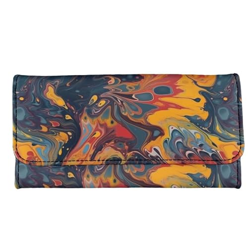 Kuiaobaty Süße Katze Druck Lange Leder Geldbörse für Frauen, Regenbogen Streifen Clutch Geldbörse mit Kartenfächern Trifold Geld Handtasche, Schwarz Gelb Farbe, Casual von Kuiaobaty