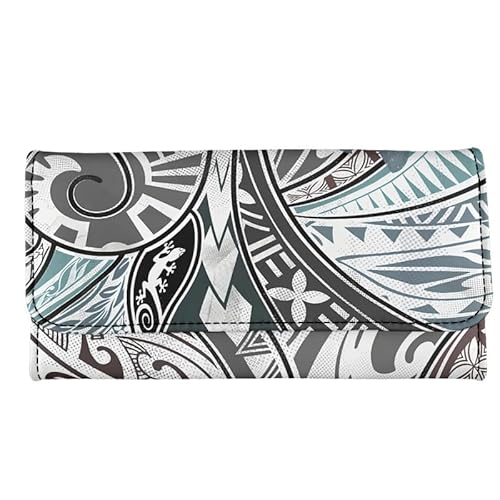 Kuiaobaty Süße Katze Druck Lange Leder Geldbörse für Frauen, Regenbogen Streifen Clutch Geldbörse mit Kartenfächern Trifold Geld Handtasche, Tribal Pacific Stripes, Casual von Kuiaobaty