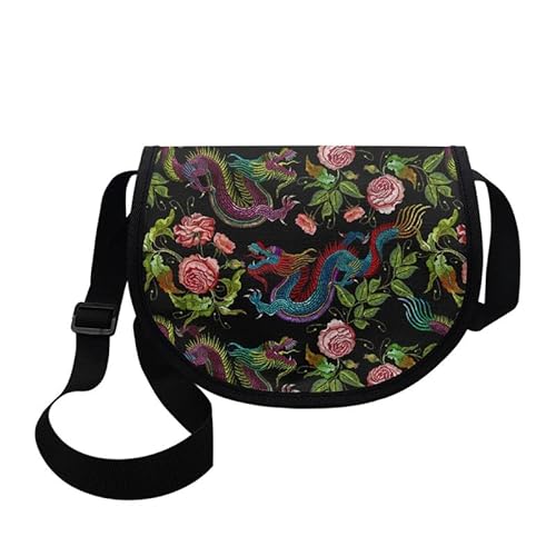 Kuiaobaty Süße Pandas Crossbody Tasche Umhängetasche für Frauen Neuheit Katzen Print Mädchen Mini Messenger Bag Crossover Satteltasche, Chinesische Drachen Blumen von Kuiaobaty