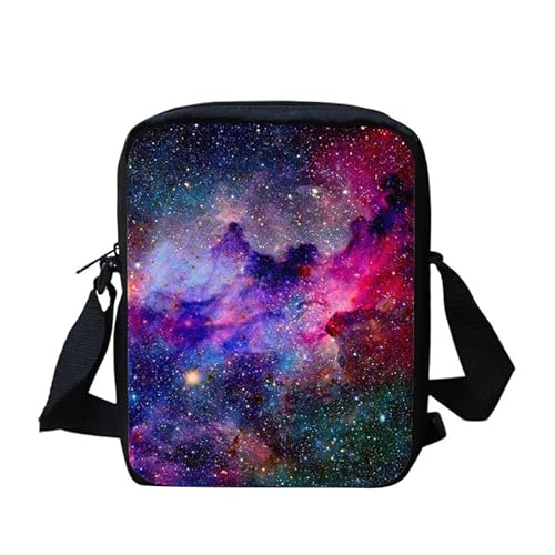 Kuiaobaty Süße Umhängetasche mit Kuh-Print für Frauen, Anti-Diebstahl-Reißverschluss, Handy-Tasche mit verstellbarem Riemen, Totenköpfe Mini Messenger Bag, Farbiges Galaxy von Kuiaobaty