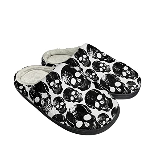 Kuiaobaty Tierblumen-Hausschuhe für Damen, Panda, Mops, Katze, Schmetterling, warme Hausschuhe, rutschfeste, weiche Sohle, Hausschuhe, Gothic Totenkopf schwarz, 37/38 EU von Kuiaobaty