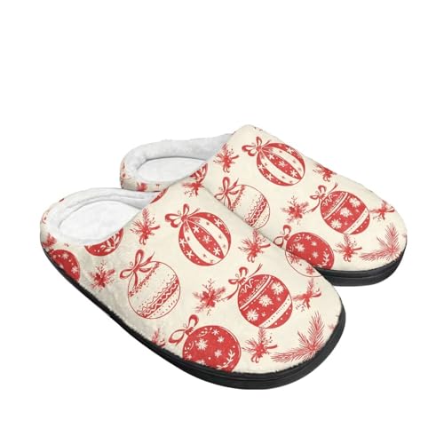 Kuiaobaty Totenkopf-Hausschuhe für Damen, Halloween, Weihnachten, Urlaub, Winter, Hausschuhe, Hausschuhe, Memory-Schaum, für drinnen und draußen, Weihnachtskugeln., 37/38 EU von Kuiaobaty