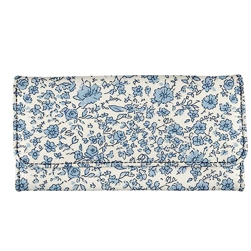 Kuiaobaty Dreifach gefaltete lange Geldbörse für Damen, Katzen, Hunde, Panda, Meerschweinchen-Druck, Reißverschluss, Münzfach, stilvolle Party-Griff, Clutch-Over, Ditsy Floral Blue, Casual von Kuiaobaty