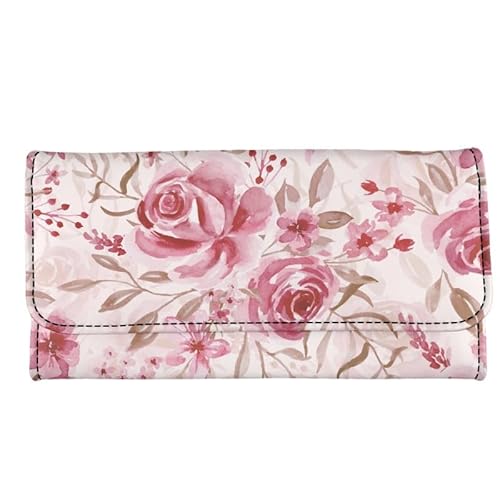 Kuiaobaty Trifold Lange Geldbörse für Frauen, Katzen, Hunde, Panda, Meerschweinchen, Reißverschluss, Münzfach, stilvolle Party-Griff, Clutch-Überschlag, Farbe Rosa Rose, Casual von Kuiaobaty