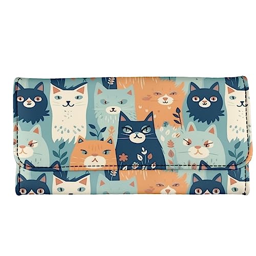 Kuiaobaty Trifold Lange Geldbörse für Frauen, Katzen, Hunde, Panda, Meerschweinchen, Reißverschluss, Münzfach, stilvolle Party-Griff, Clutch-Überschlag, Katze Floral, Casual von Kuiaobaty