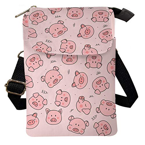 Kuiaobaty Umhängetasche für Damen, stilvolle Taschen für Mädchen, Outdoor, Reisen, Reißverschluss, Stofftasche, Handy-Aufbewahrung, Geldbörse, Rosa, Schwein, Einheitsgröße von Kuiaobaty