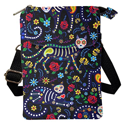 Kuiaobaty Umhängetasche für Damen, stilvolle Taschen für Mädchen, Outdoor, Reisen, Reißverschluss, Stofftasche, Handy-Aufbewahrung, Geldbörse, Sugar Skulls Animals von Kuiaobaty