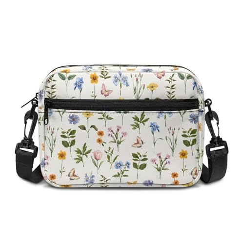 Kuiaobaty Umhängetasche mit Mandala-Motiv, mit Reißverschluss, verstellbarer Riemen, Botanical Flowers White, One Size von Kuiaobaty