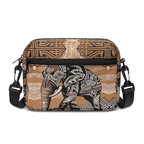Kuiaobaty Umhängetasche mit Mandala-Motiv, mit Reißverschluss, verstellbarer Riemen, Ethnischer Boho-Elefant, One Size von Kuiaobaty