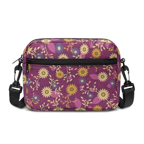 Kuiaobaty Umhängetasche mit Mandala-Motiv, mit Reißverschluss, verstellbarer Riemen, Folk Floral Magenta, One Size von Kuiaobaty
