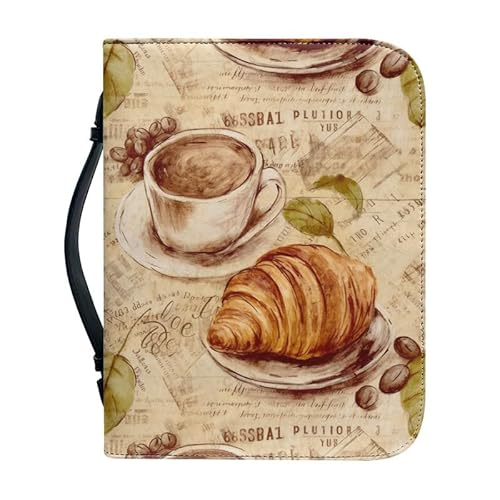 Kuiaobaty Vintage Book Cover mit Griff, Kaffeebrot-Druck, Notebooktasche mit Stifttasche innen, Retro, Reißverschluss, Kunstleder, Buchhülle von Kuiaobaty