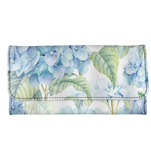 Kuiaobaty Vögel Floral Damen Geldbörse Lange Trifold Geldbörse Clutch Taschen Metallschnalle, Leopardenmuster Frauen Brieftasche Weiches PU-Leder, blaue blumen, Casual von Kuiaobaty