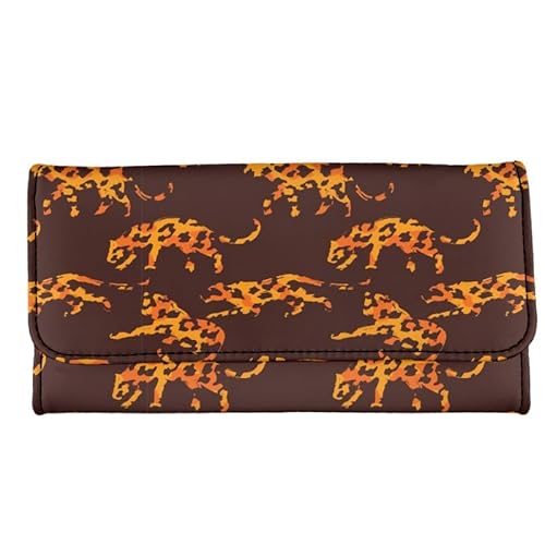 Kuiaobaty Vögel Floral Damen Geldbörse Lange Trifold Geldbörse Clutch Taschen Metallschnalle, Leopardenmuster Frauen Brieftasche Weiches PU-Leder, leopard, Casual von Kuiaobaty