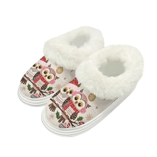 Kuiaobaty Weihnachts-Hausschuhe für Damen, Memory-Schaum, flauschiger Kragen, gemütlich, warm, für den Winter, gemütliche Hausschuhe, Eule Lover Weihnachten, 37/37.5 EU von Kuiaobaty