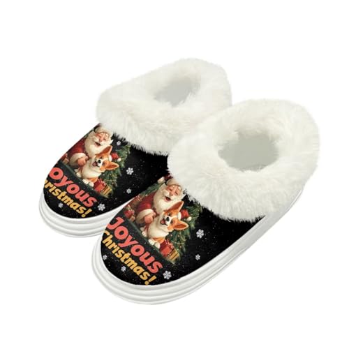 Kuiaobaty Weihnachts-Hausschuhe für Damen, Memory-Schaum, flauschiger Kragen, gemütlich, warm, für den Winter, gemütliche Hausschuhe, Santa Corgi Welpe, 40.5/41 EU von Kuiaobaty
