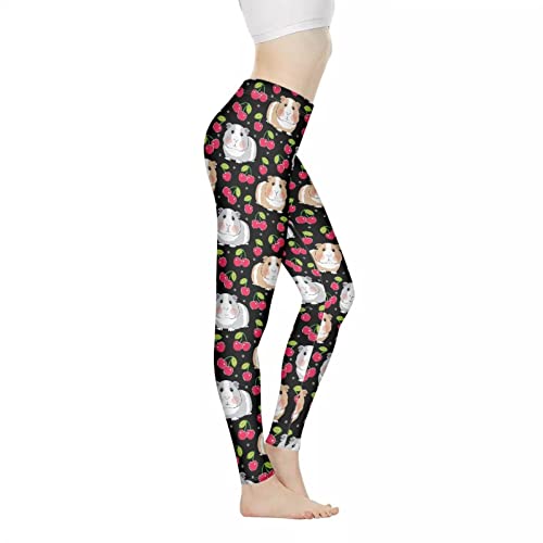 Kuiaobaty Workout-Leggings mit wissenschaftlichem Druck für Damen, Schneeflocken, Blumen, Totenköpfe, Mädchen, dehnbare Laufhose, atmungsaktive Sporthose, Süße Meerschweinchen Kirsche, XXX-Large von Kuiaobaty