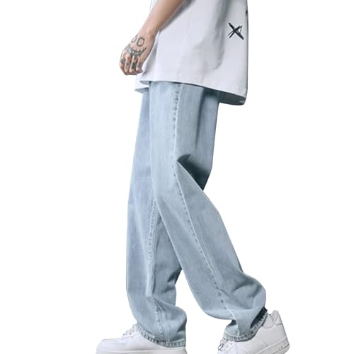 Kuiazelit Baggy-Hose für Herren – Gerades Bein Y2K Jeans Stilvolle & Vielseitige Denim-Hose Relaxed Fit Hip Hop Jeans Vintage Skater Jeans Freizeithose Weites Bein Cargo Jogger Streetwear, blau, S von kuiazelit