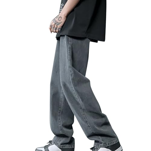 Kuiazelit Baggy-Hose für Herren – Gerades Bein Y2K Jeans Stilvolle & Vielseitige Denim-Hose Relaxed Fit Hip Hop Jeans Vintage Skater Jeans Freizeithose Weites Bein Cargo Jogger Streetwear, grau, M von kuiazelit