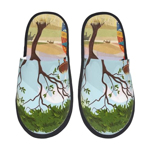 Kuilepa Afrikanische Damen-Slipper mit Aufdruck "Fuzzy", für drinnen und draußen, Winterhausschuhe, Schwarz, 6-8.5 Women/6-8 Men von Kuilepa