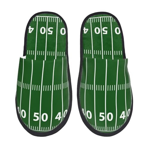 Kuilepa American Football Field1 Damen-Slipper, flauschig, für drinnen und draußen, Winterhausschuhe, Schwarz, 6-8.5 Women/6-8 Men von Kuilepa