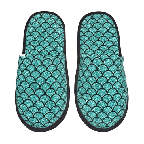 Kuilepa Aquamarin-Glitzer-Print für Damen, flauschige Slipper, für drinnen und draußen, Winterhausschuhe, Schwarz, 6-8.5 Women/6-8 Men von Kuilepa