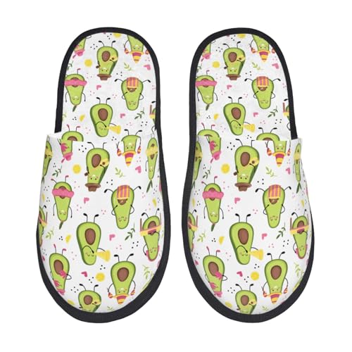 Kuilepa Avocado Playing Music Print Damen Hausschuhe Fuzzy Slip On Indoor Outdoor Winter Haus Hausschuhe von Kuilepa