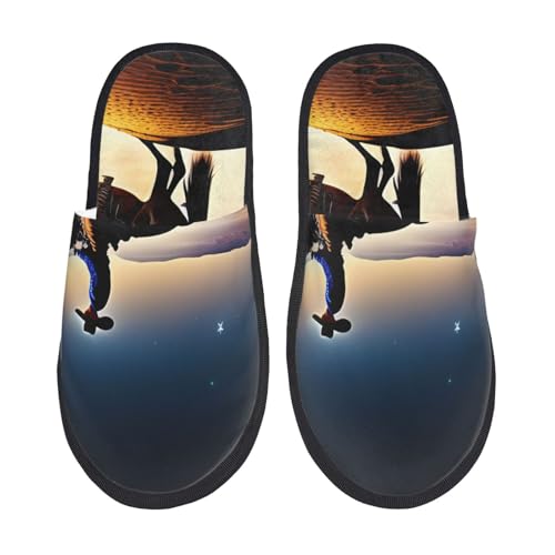 Kuilepa Azure Sky Western Desert Cowboy-Druck, flauschige Slipper, für drinnen und draußen, Winterhausschuhe, Schwarz, 6-8.5 Women/6-8 Men von Kuilepa