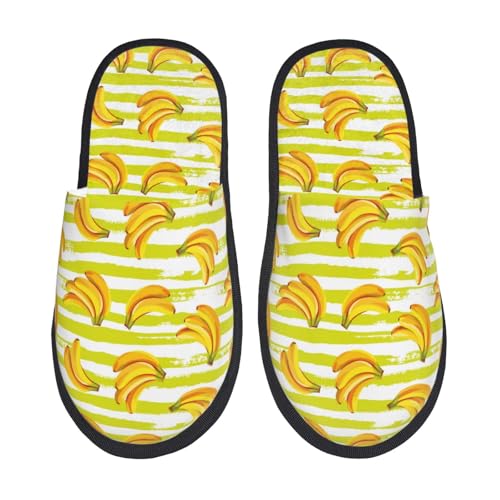 Kuilepa Bananas On A Striped Print Damen Hausschuhe Fuzzy Slip On Indoor Outdoor Winter Haus Hausschuhe, Schwarz, 6-8.5 Women/6-8 Men von Kuilepa