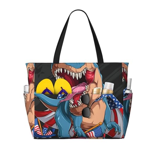Kuilepa Blaue Dinosaurier-Druck-Strand-/Pool-Tasche für Damen, große Sporttasche, Handgepäcktasche für Wochenendreisen, wasserdicht von Kuilepa