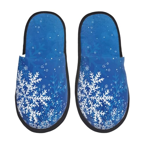Kuilepa Blaue Hausschuhe für Damen, Weihnachten mit Schneeflocken-Aufdruck, flauschig, für drinnen und draußen, Winter, Schwarz, 6-8.5 Women/6-8 Men von Kuilepa