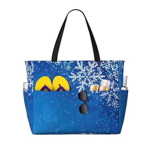 Kuilepa Blaue Weihnachtstasche mit Schneeflocken-Aufdruck, Strand-/Pool-Tasche für Damen, große Sporttasche, Tragetasche für Wochenendreisen, wasserdicht, Schwarz, Einheitsgröße von Kuilepa